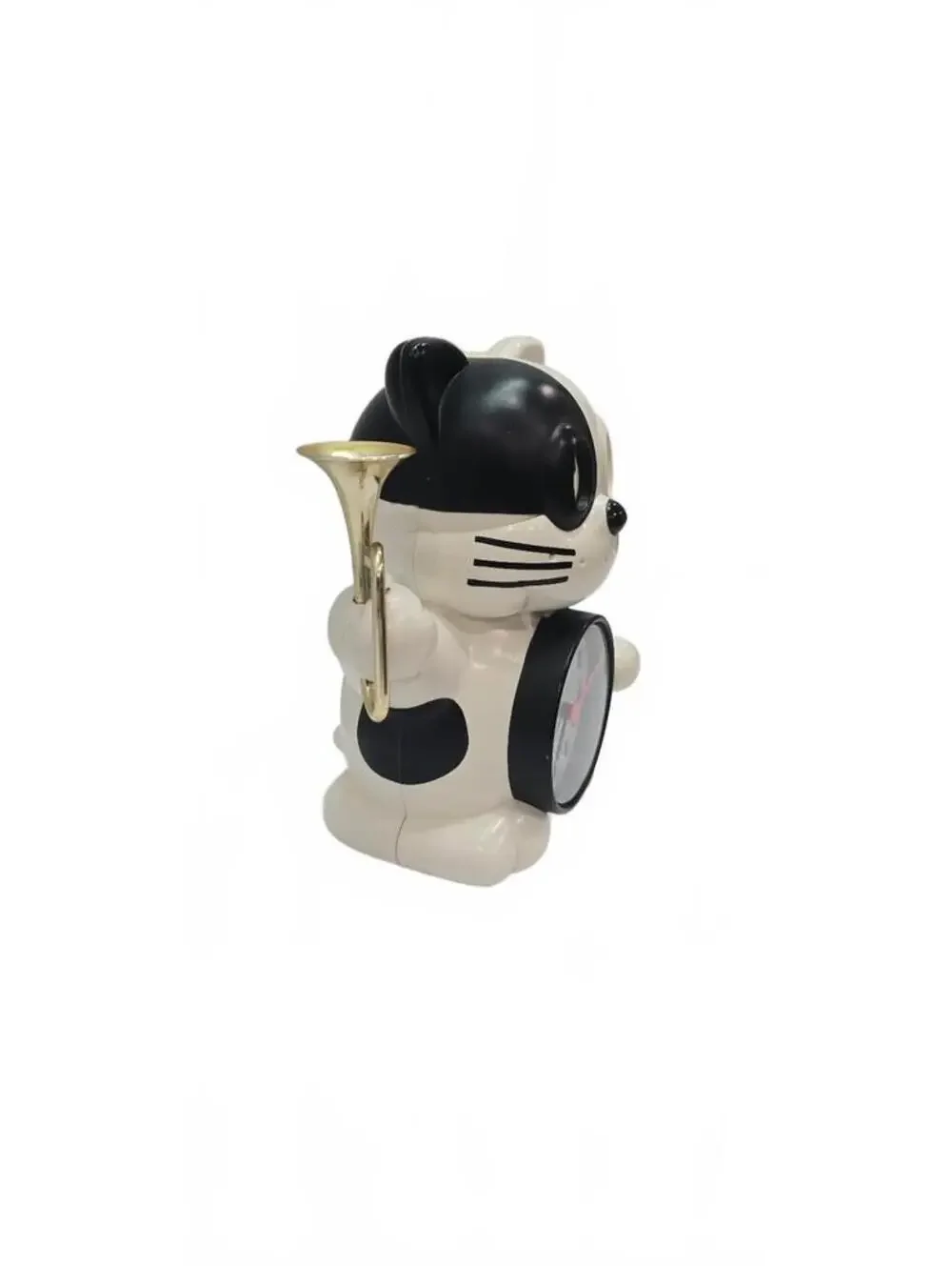 Vintage Rhythm Black and White Cat Figurine Clock with Bugle
